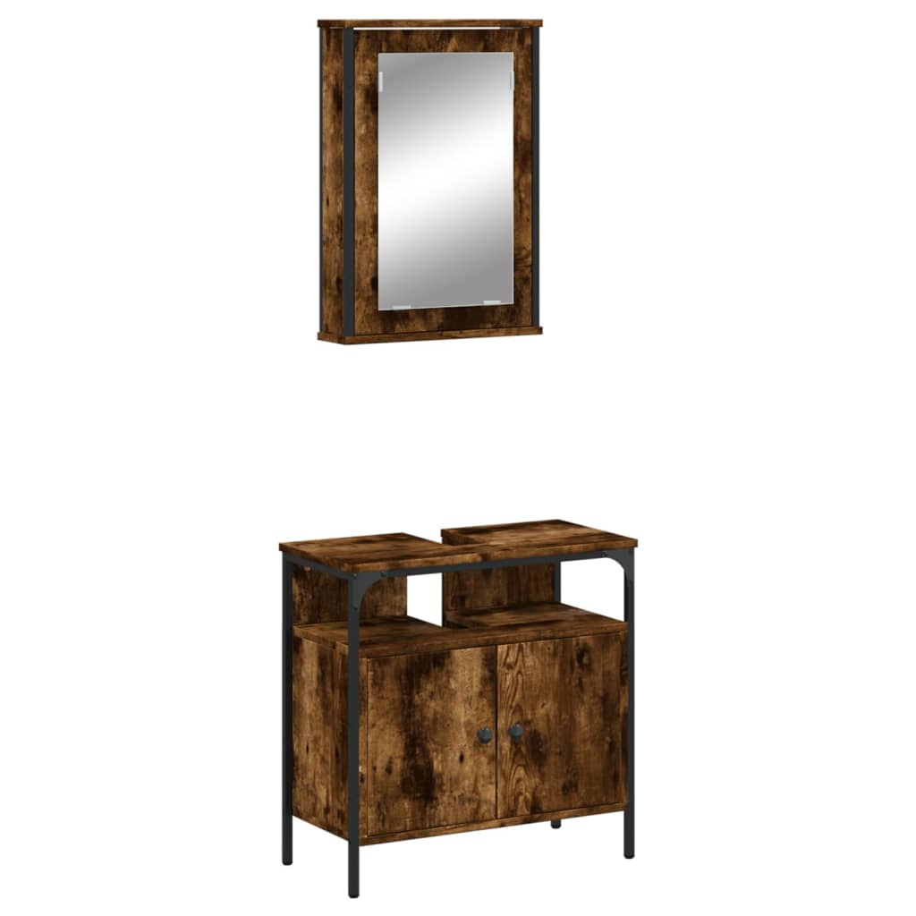 Set Mobili da Bagno 2 pz Rovere Fumo in Legno Multistrato | homemem39