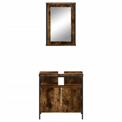 Set Mobili da Bagno 2 pz Rovere Fumo in Legno Multistrato | homemem39