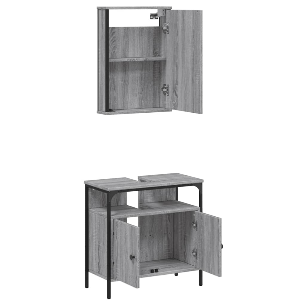 Set Mobili da Bagno 2 pz Grigio Sonoma in Legno Multistrato | homemem39
