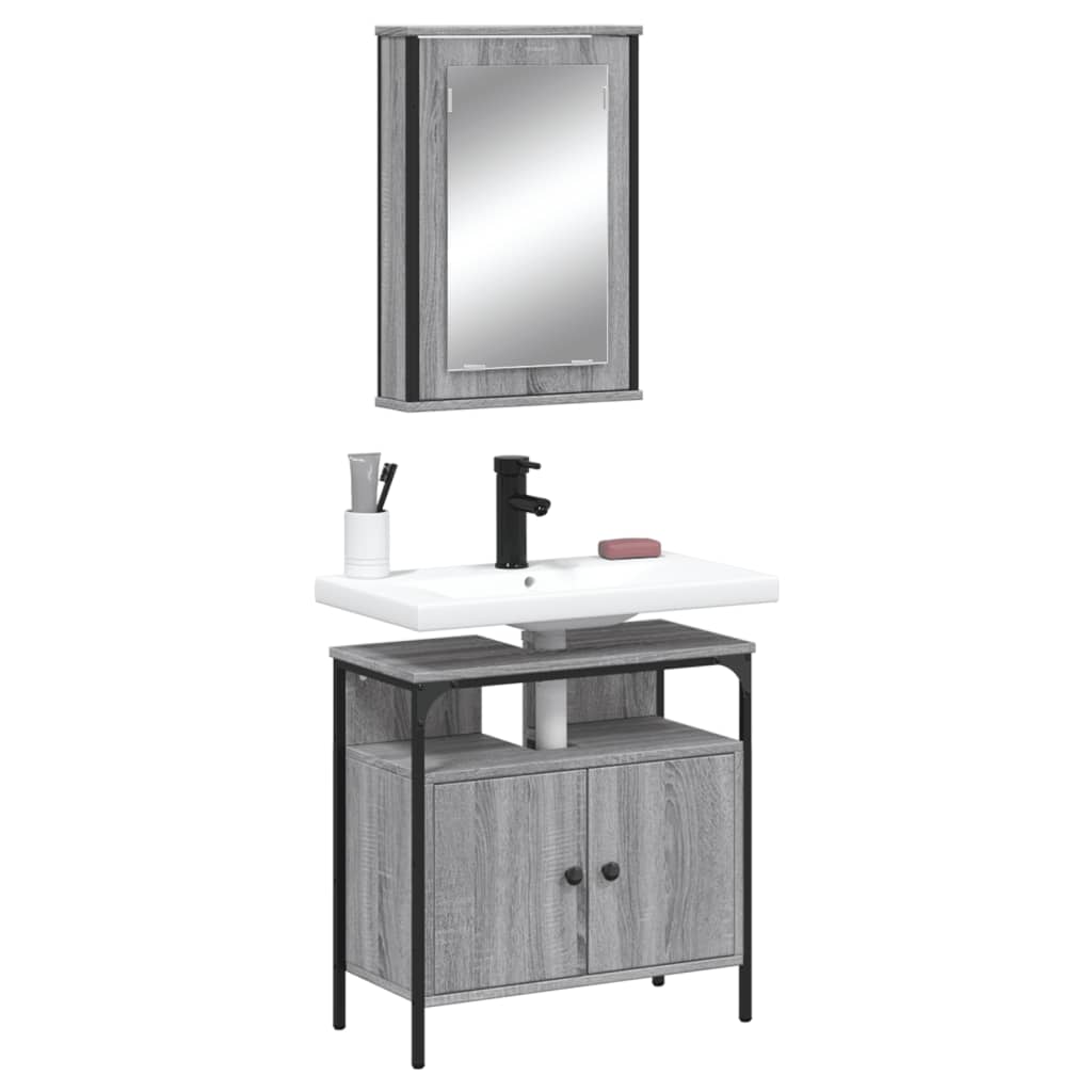 Set Mobili da Bagno 2 pz Grigio Sonoma in Legno Multistrato | homemem39