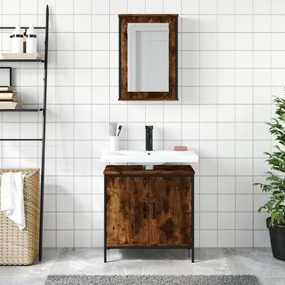 Set Mobili da Bagno 2 pz Rovere Fumo in Legno Multistrato | homemem39