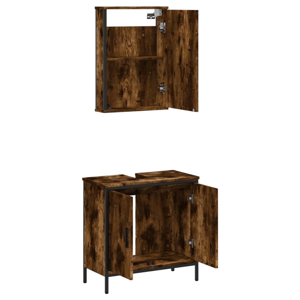 Set Mobili da Bagno 2 pz Rovere Fumo in Legno Multistrato | homemem39