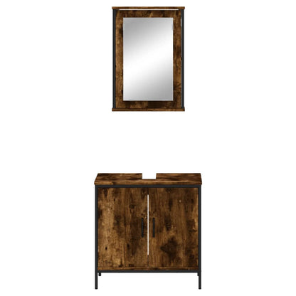 Set Mobili da Bagno 2 pz Rovere Fumo in Legno Multistrato | homemem39