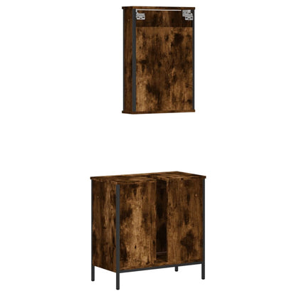 Set Mobili da Bagno 2 pz Rovere Fumo in Legno Multistrato