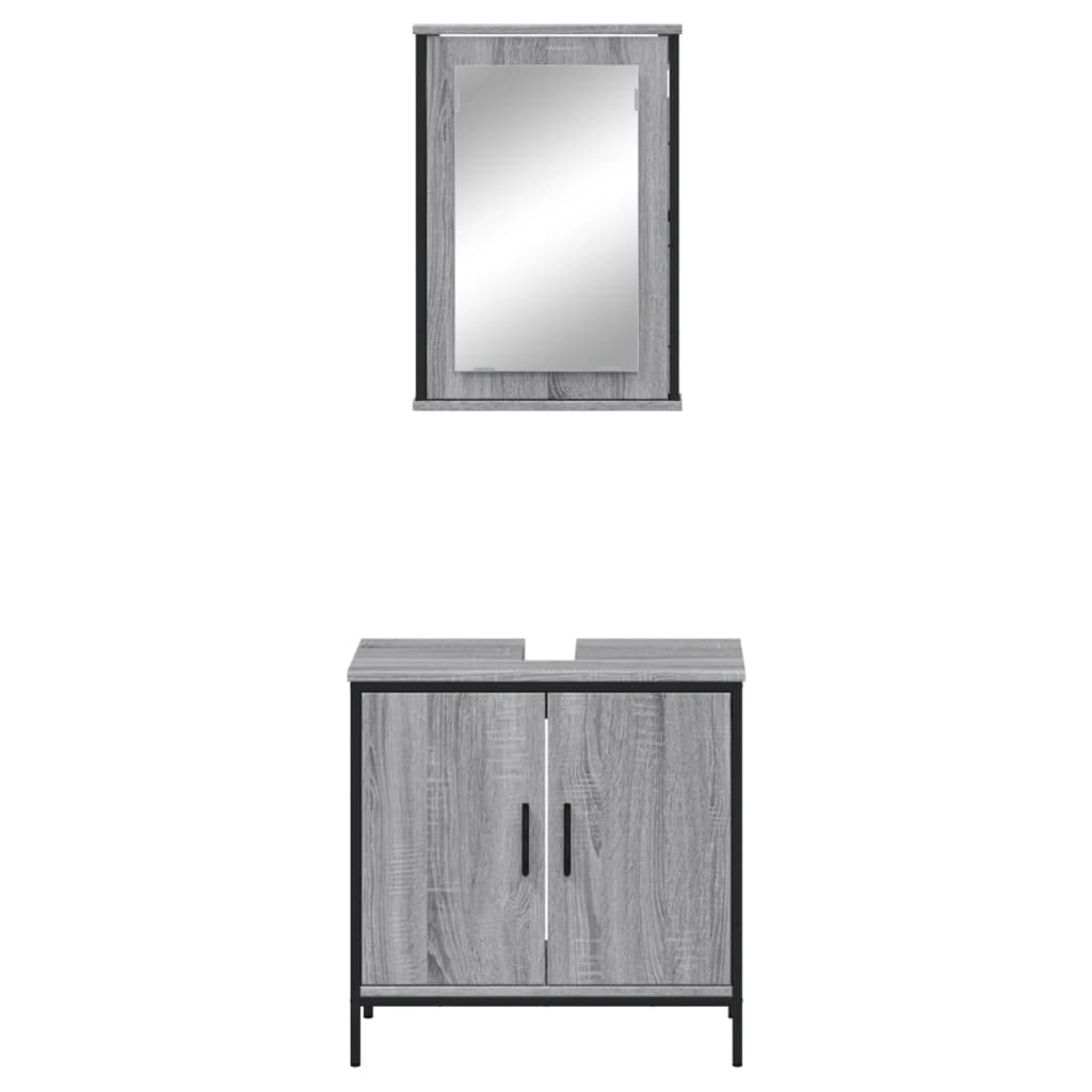 Set Mobili da Bagno 2 pz Grigio Sonoma in Legno Multistrato | homemem39