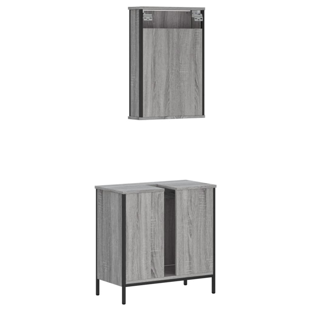 Set Mobili da Bagno 2 pz Grigio Sonoma in Legno Multistrato | homemem39