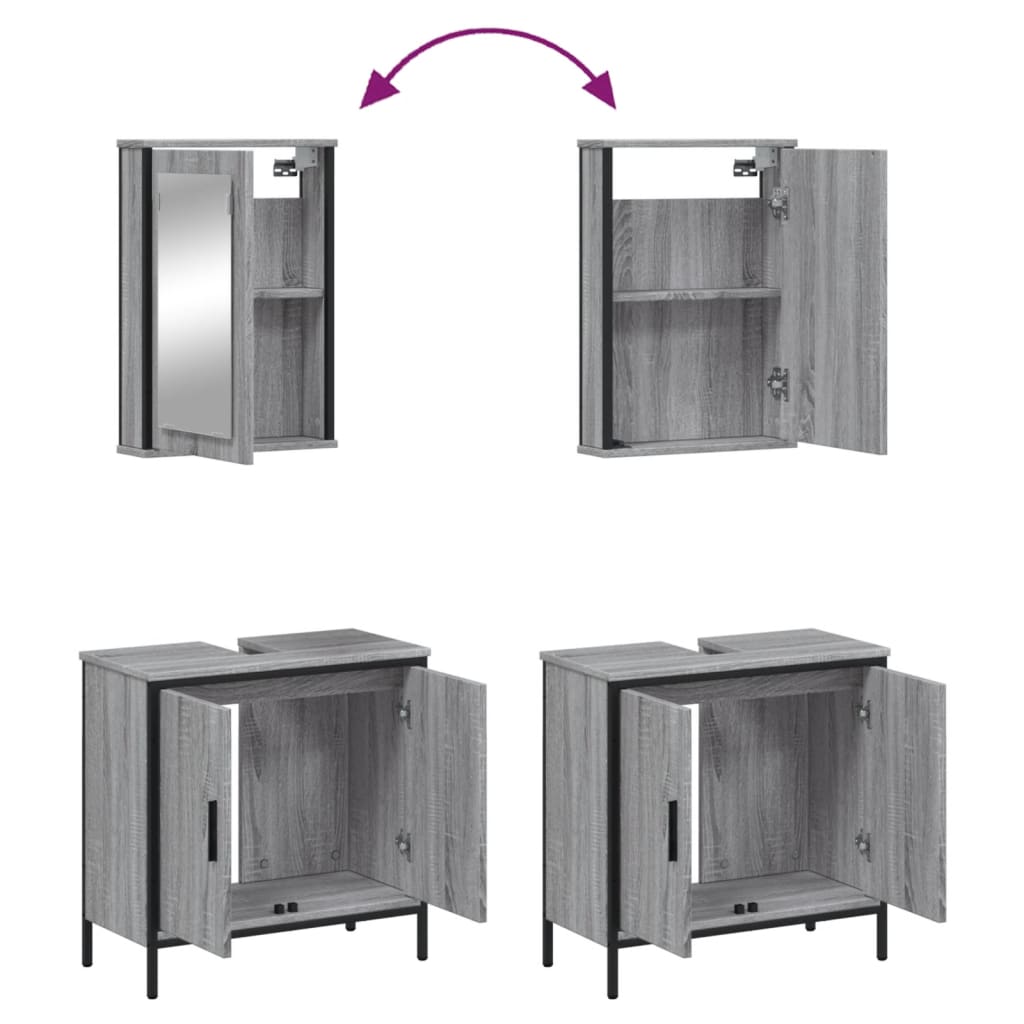 Set Mobili da Bagno 2 pz Grigio Sonoma in Legno Multistrato