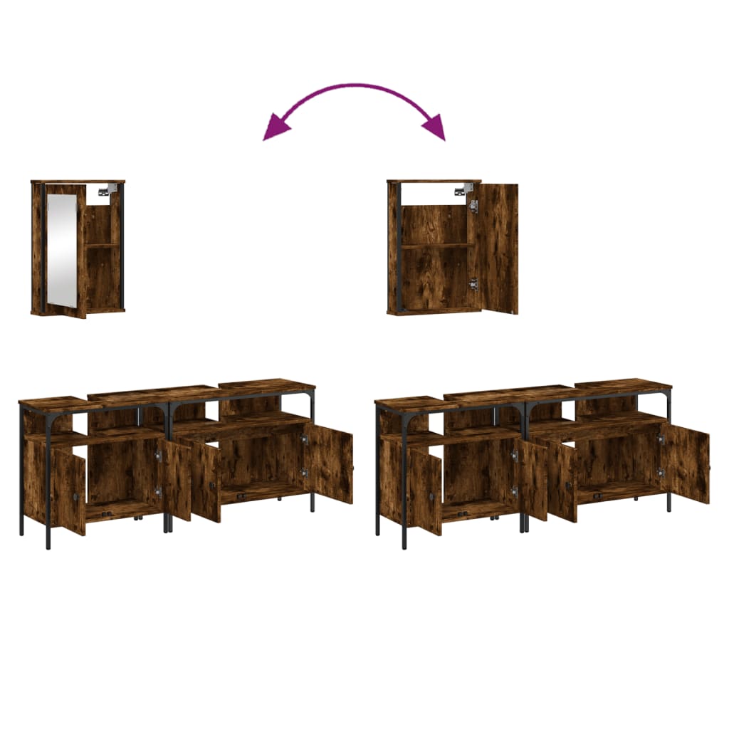 Set Mobili da Bagno 3 pz Rovere Fumo in Legno Multistrato