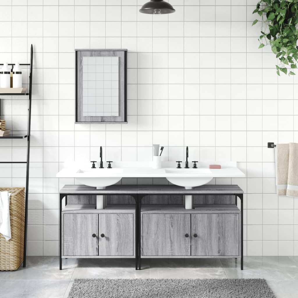 Set Mobili da Bagno 3 pz Grigio Sonoma in Legno Multistrato | homemem39
