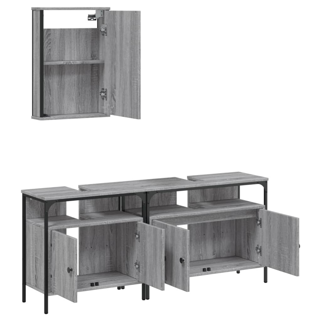 Set Mobili da Bagno 3 pz Grigio Sonoma in Legno Multistrato | homemem39