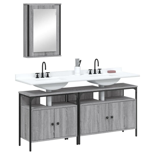 Set Mobili da Bagno 3 pz Grigio Sonoma in Legno Multistrato | homemem39