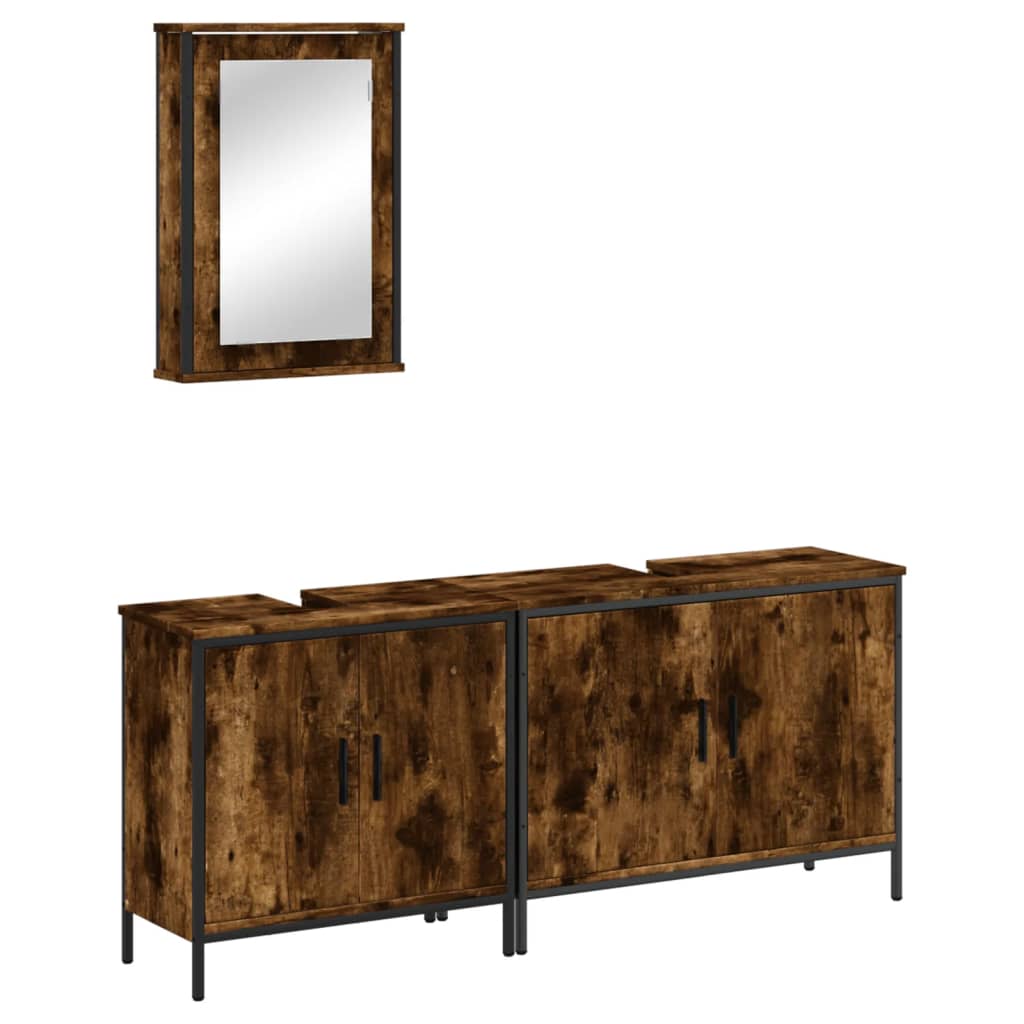 Set Mobili da Bagno 3 pz Rovere Fumo in Legno Multistrato | homemem39
