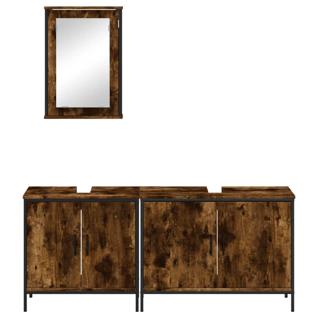 Set Mobili da Bagno 3 pz Rovere Fumo in Legno Multistrato | homemem39