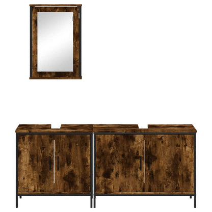 Set Mobili da Bagno 3 pz Rovere Fumo in Legno Multistrato | homemem39