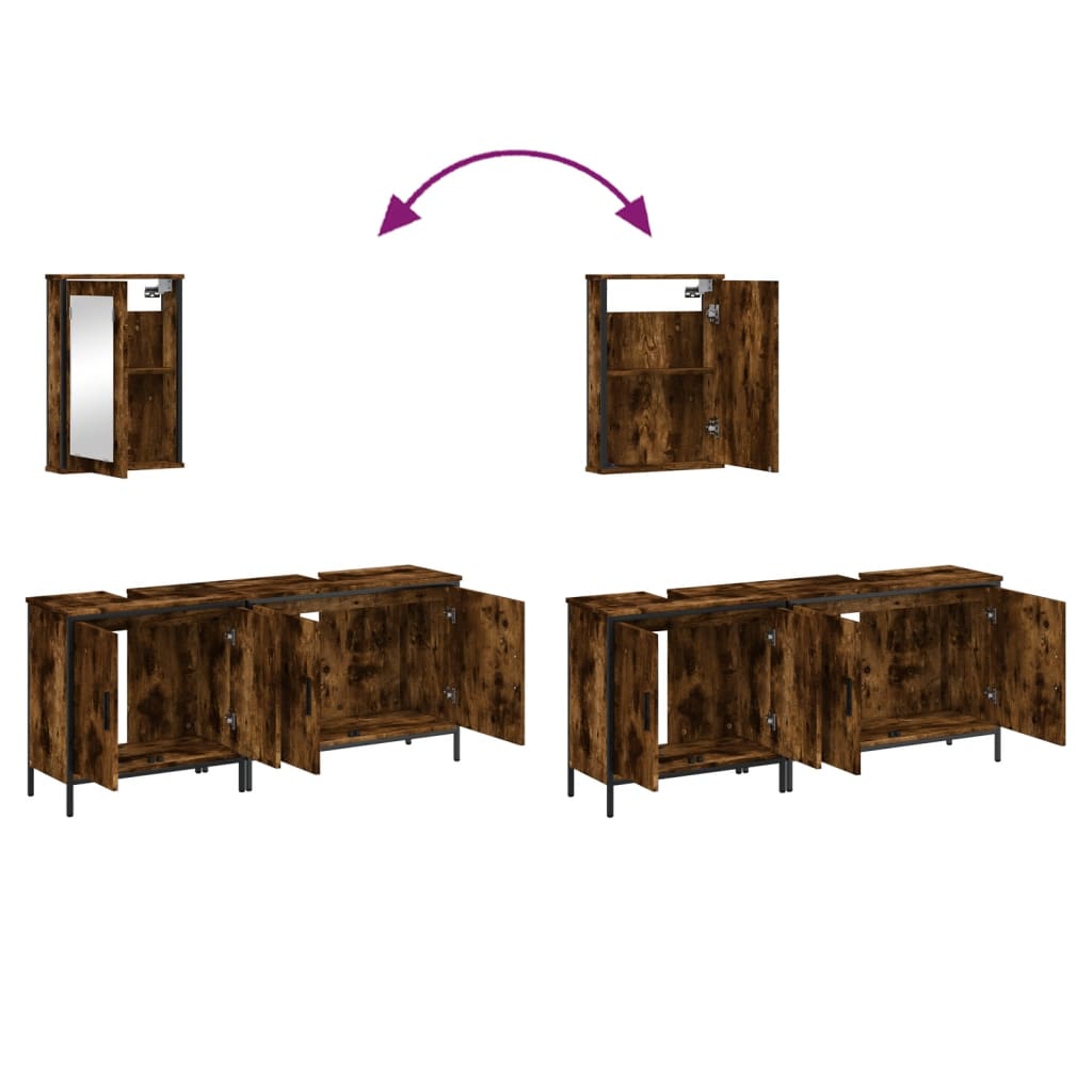 Set Mobili da Bagno 3 pz Rovere Fumo in Legno Multistrato | homemem39