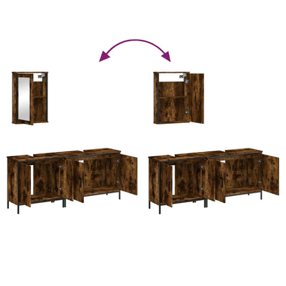 Set Mobili da Bagno 3 pz Rovere Fumo in Legno Multistrato