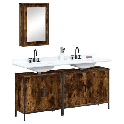 Set Mobili da Bagno 3 pz Rovere Fumo in Legno Multistrato | homemem39
