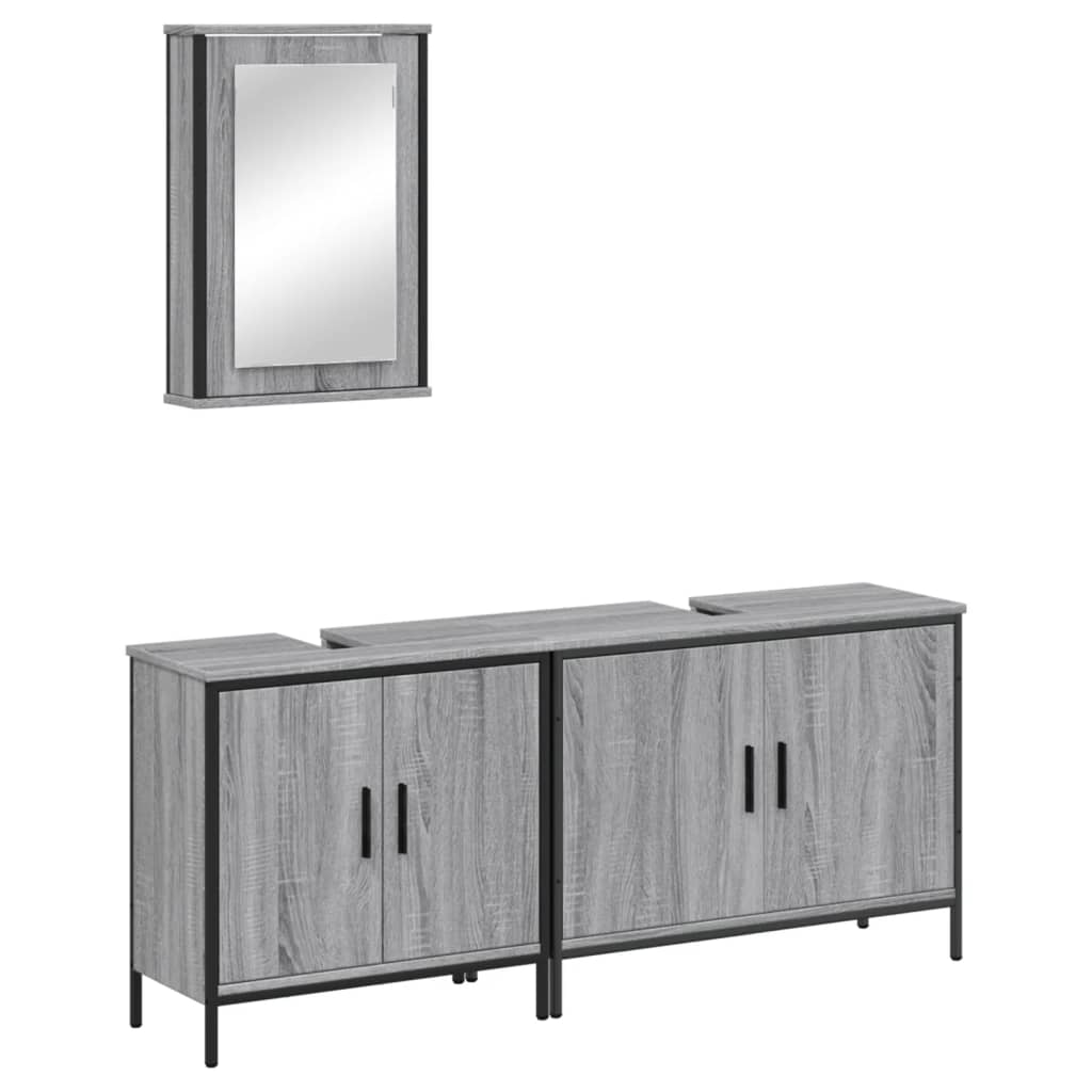 Set Mobili da Bagno 3 pz Grigio Sonoma in Legno Multistrato | homemem39