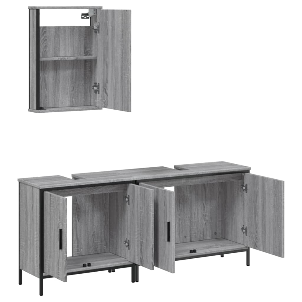 Set Mobili da Bagno 3 pz Grigio Sonoma in Legno Multistrato | homemem39