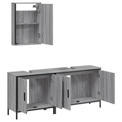Set Mobili da Bagno 3 pz Grigio Sonoma in Legno Multistrato | homemem39