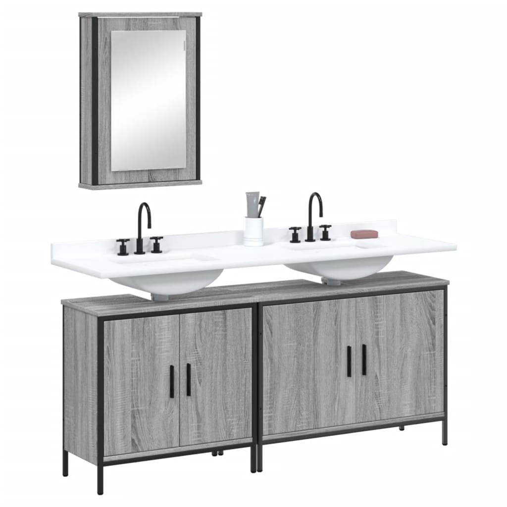 Set Mobili da Bagno 3 pz Grigio Sonoma in Legno Multistrato | homemem39