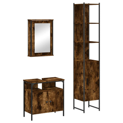 Set Mobili da Bagno 3 pz Rovere Fumo in Legno Multistrato | homemem39