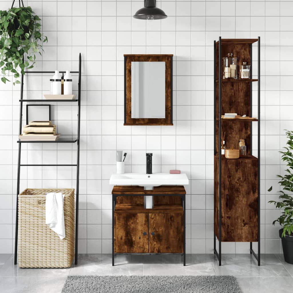 Set Mobili da Bagno 3 pz Rovere Fumo in Legno Multistrato | homemem39