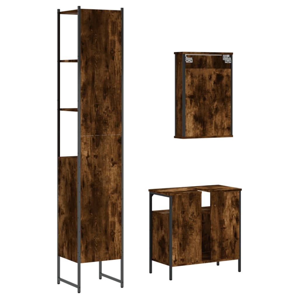 Set Mobili da Bagno 3 pz Rovere Fumo in Legno Multistrato | homemem39