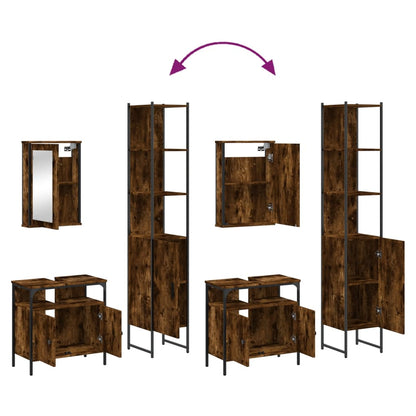 Set Mobili da Bagno 3 pz Rovere Fumo in Legno Multistrato
