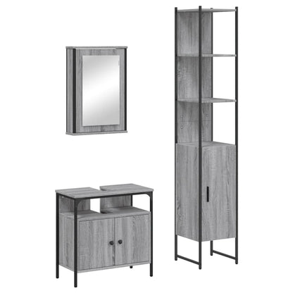 Set Mobili da Bagno 3 pz Grigio Sonoma in Legno Multistrato | homemem39