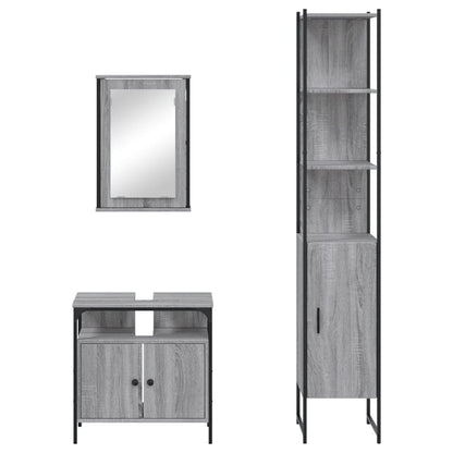 Set Mobili da Bagno 3 pz Grigio Sonoma in Legno Multistrato | homemem39