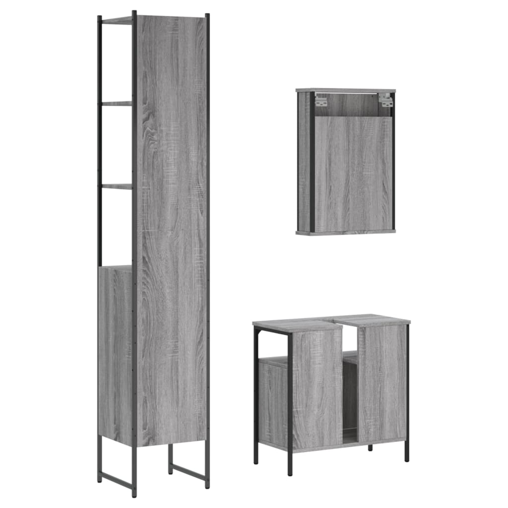 Set Mobili da Bagno 3 pz Grigio Sonoma in Legno Multistrato | homemem39