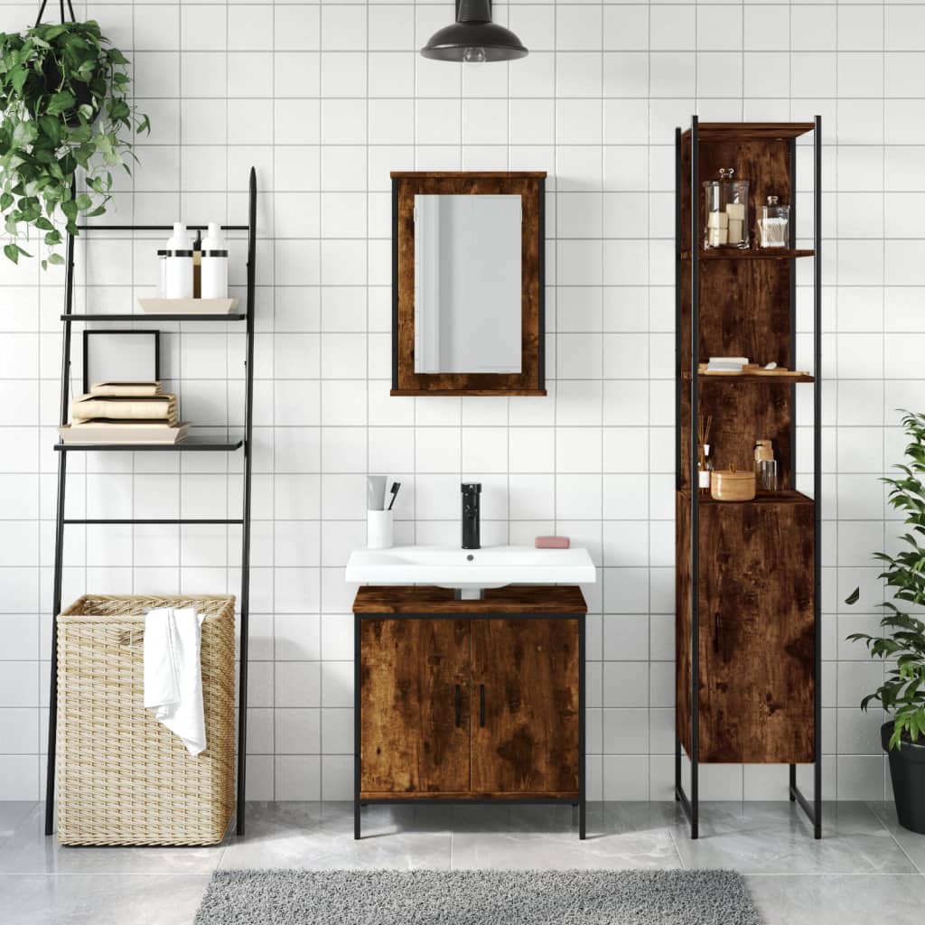 Set Mobili da Bagno 3 pz Rovere Fumo in Legno Multistrato | homemem39