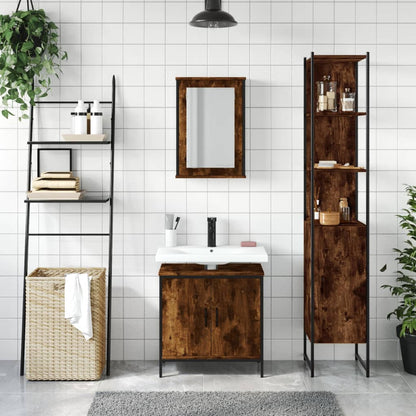 Set Mobili da Bagno 3 pz Rovere Fumo in Legno Multistrato | homemem39