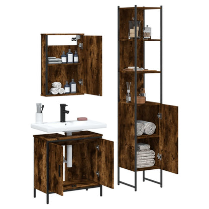 Set Mobili da Bagno 3 pz Rovere Fumo in Legno Multistrato