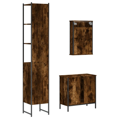 Set Mobili da Bagno 3 pz Rovere Fumo in Legno Multistrato | homemem39