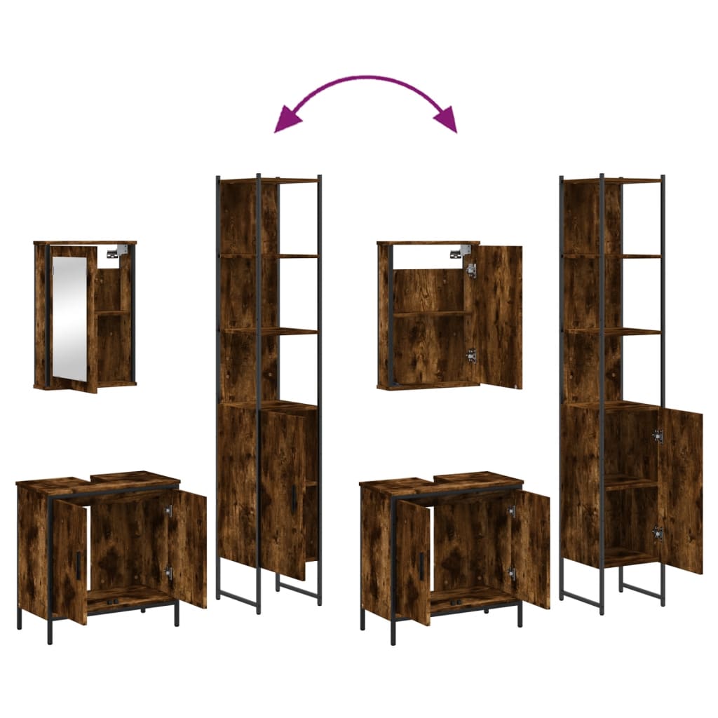 Set Mobili da Bagno 3 pz Rovere Fumo in Legno Multistrato | homemem39