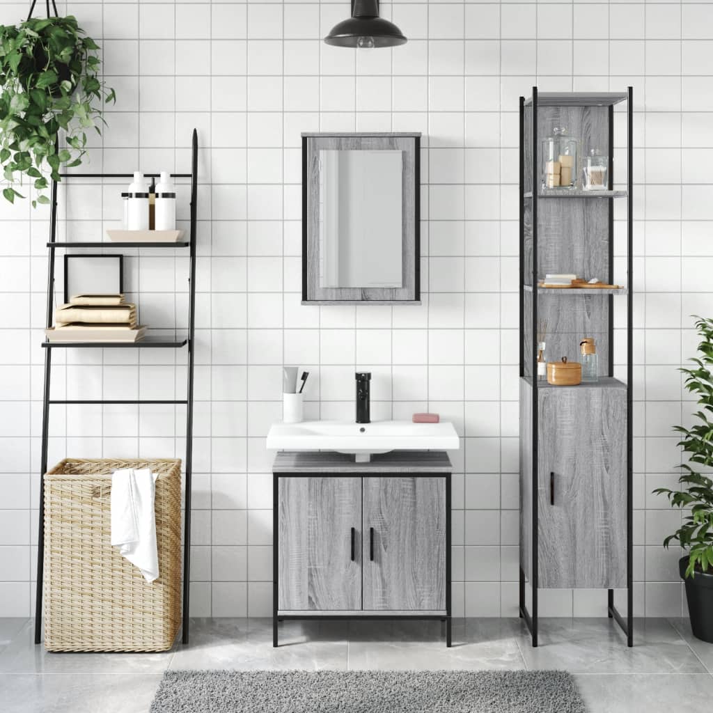 Set Mobili da Bagno 3 pz Grigio Sonoma in Legno Multistrato | homemem39