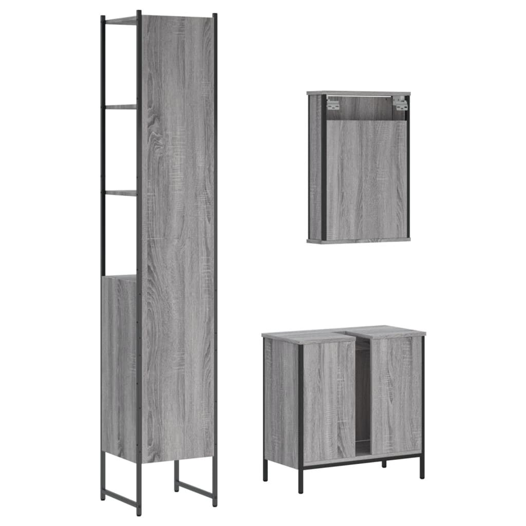 Set Mobili da Bagno 3 pz Grigio Sonoma in Legno Multistrato | homemem39