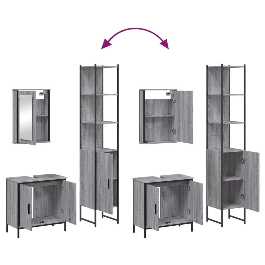 Set Mobili da Bagno 3 pz Grigio Sonoma in Legno Multistrato | homemem39