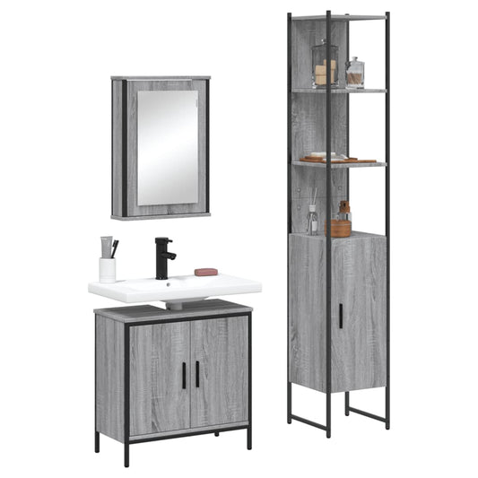 Set Mobili da Bagno 3 pz Grigio Sonoma in Legno Multistrato | homemem39