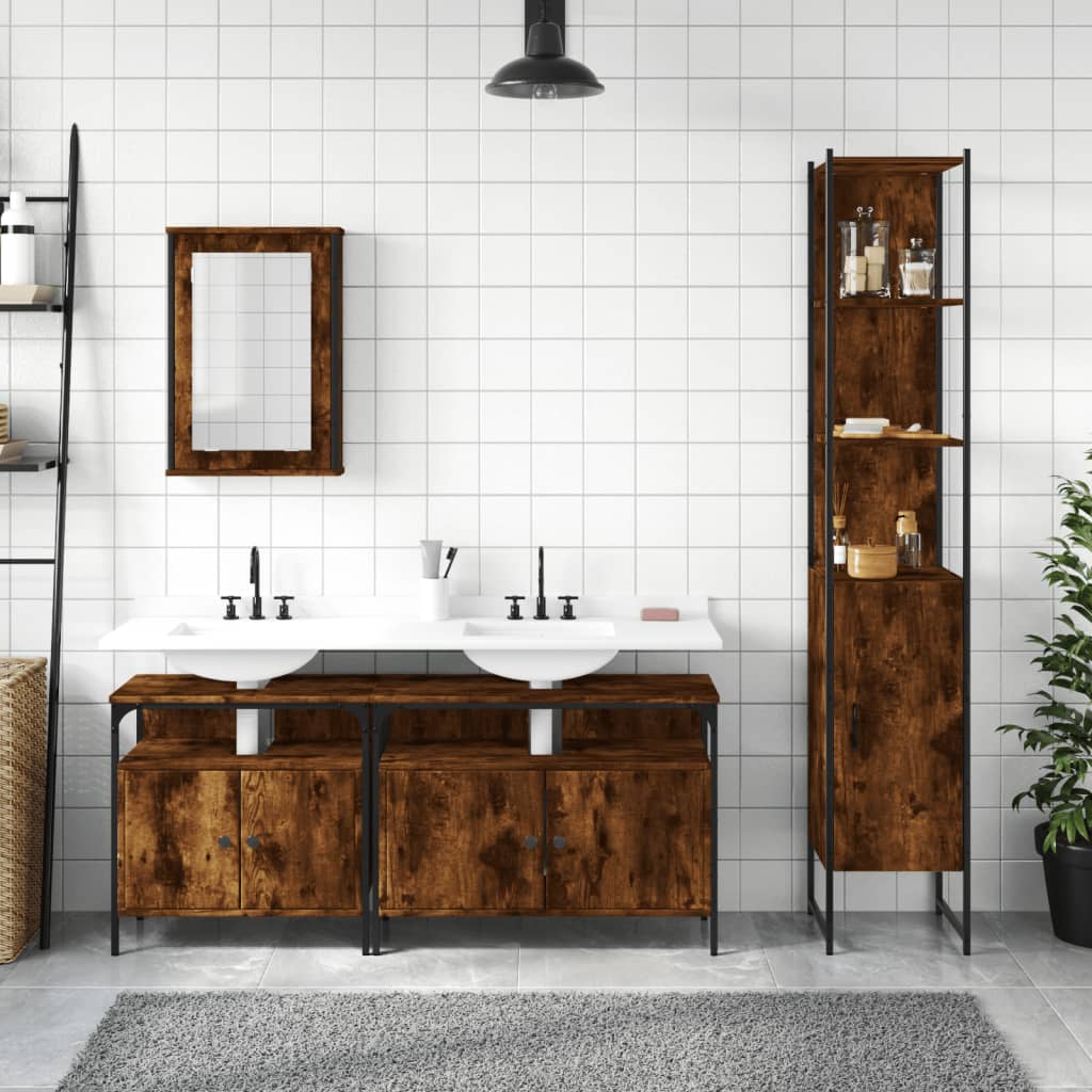 Set Mobili da Bagno 4 pz Rovere Fumo in Legno Multistrato | homemem39