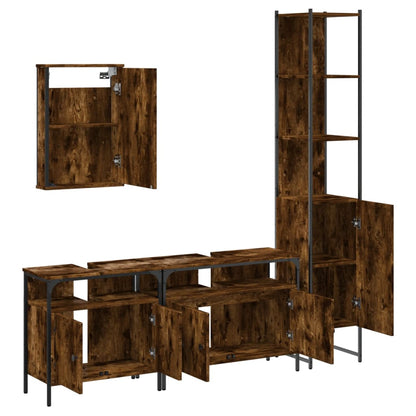 Set Mobili da Bagno 4 pz Rovere Fumo in Legno Multistrato | homemem39