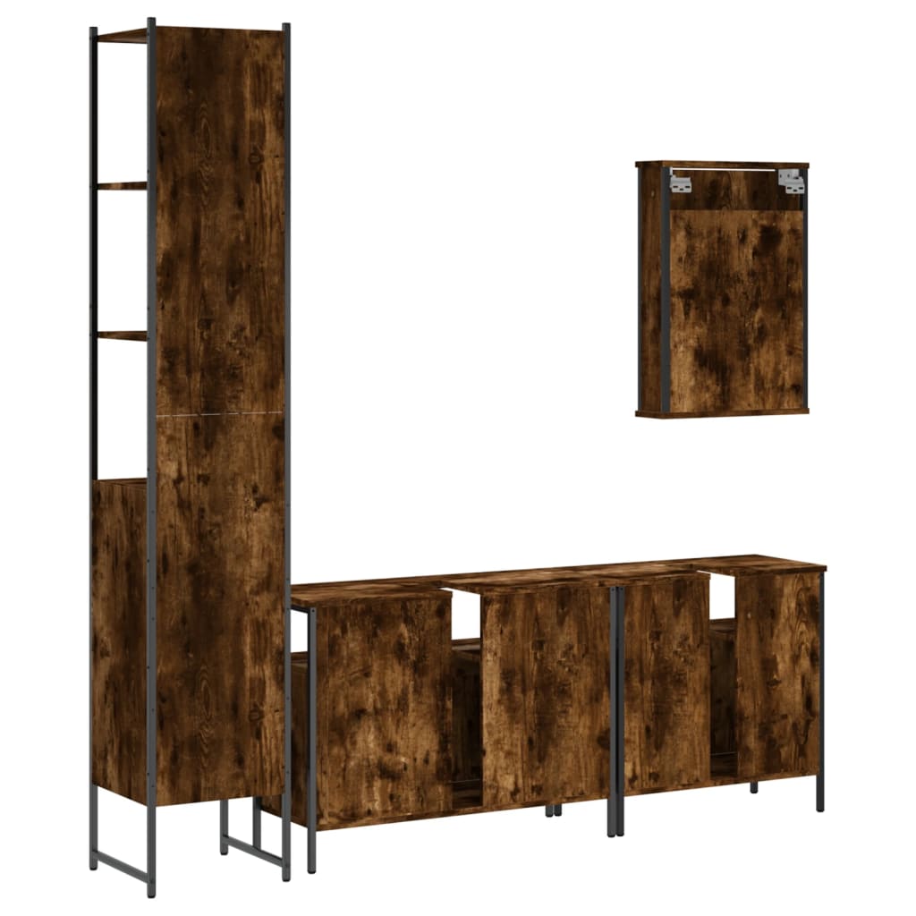 Set Mobili da Bagno 4 pz Rovere Fumo in Legno Multistrato | homemem39