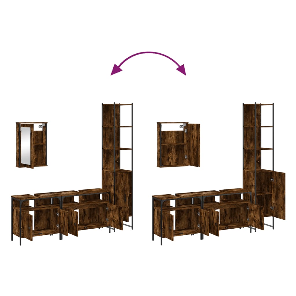 Set Mobili da Bagno 4 pz Rovere Fumo in Legno Multistrato