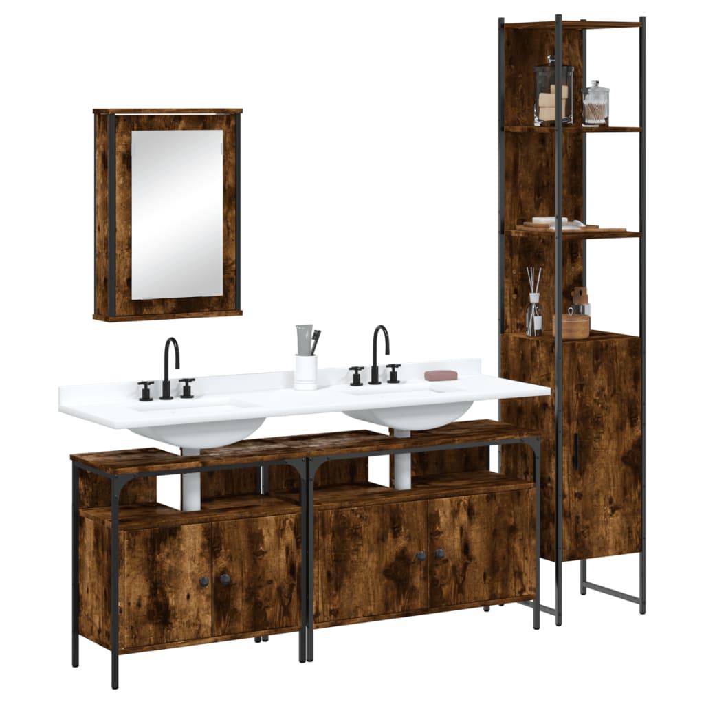 Set Mobili da Bagno 4 pz Rovere Fumo in Legno Multistrato | homemem39