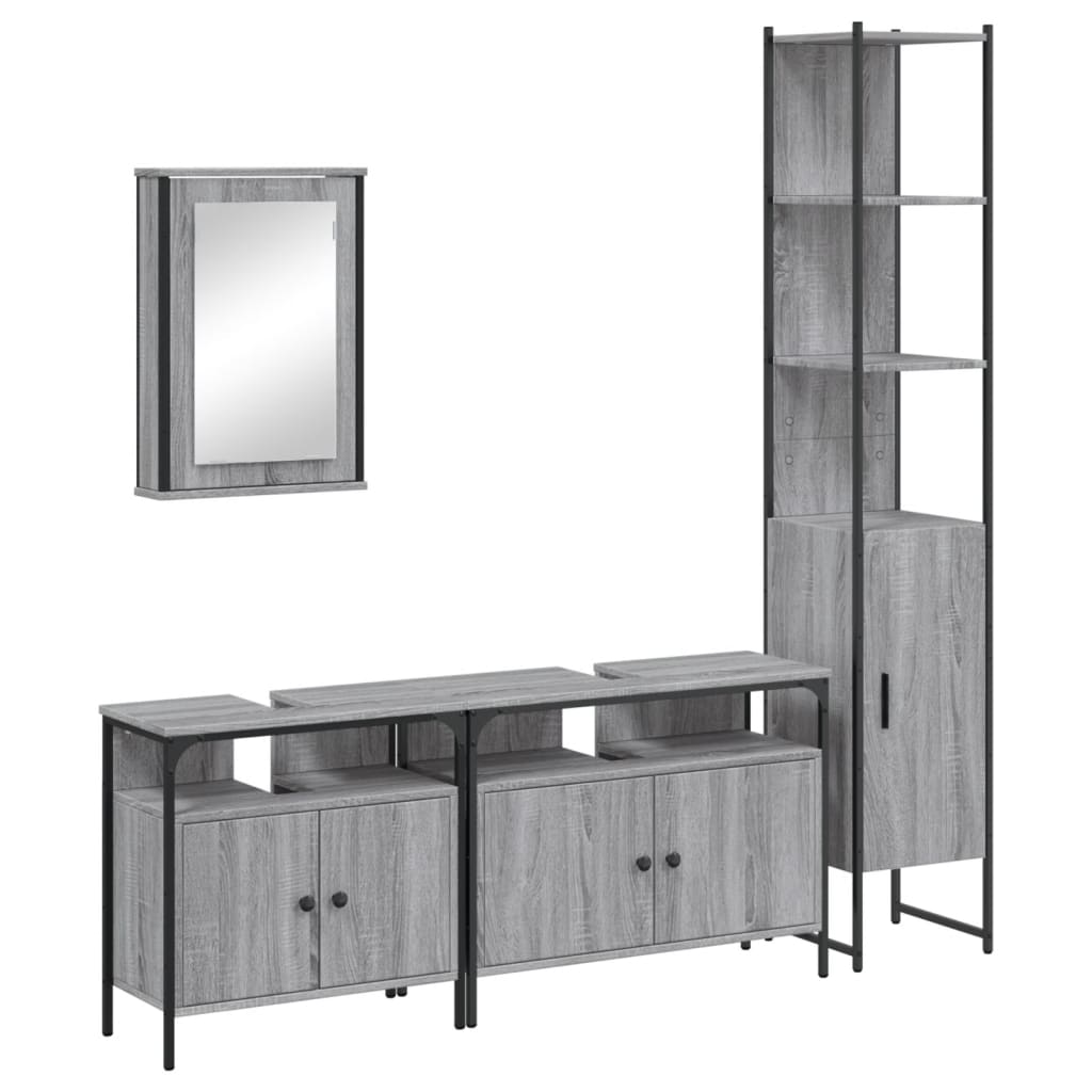 Set Mobili da Bagno 4 pz Grigio Sonoma in Legno Multistrato | homemem39