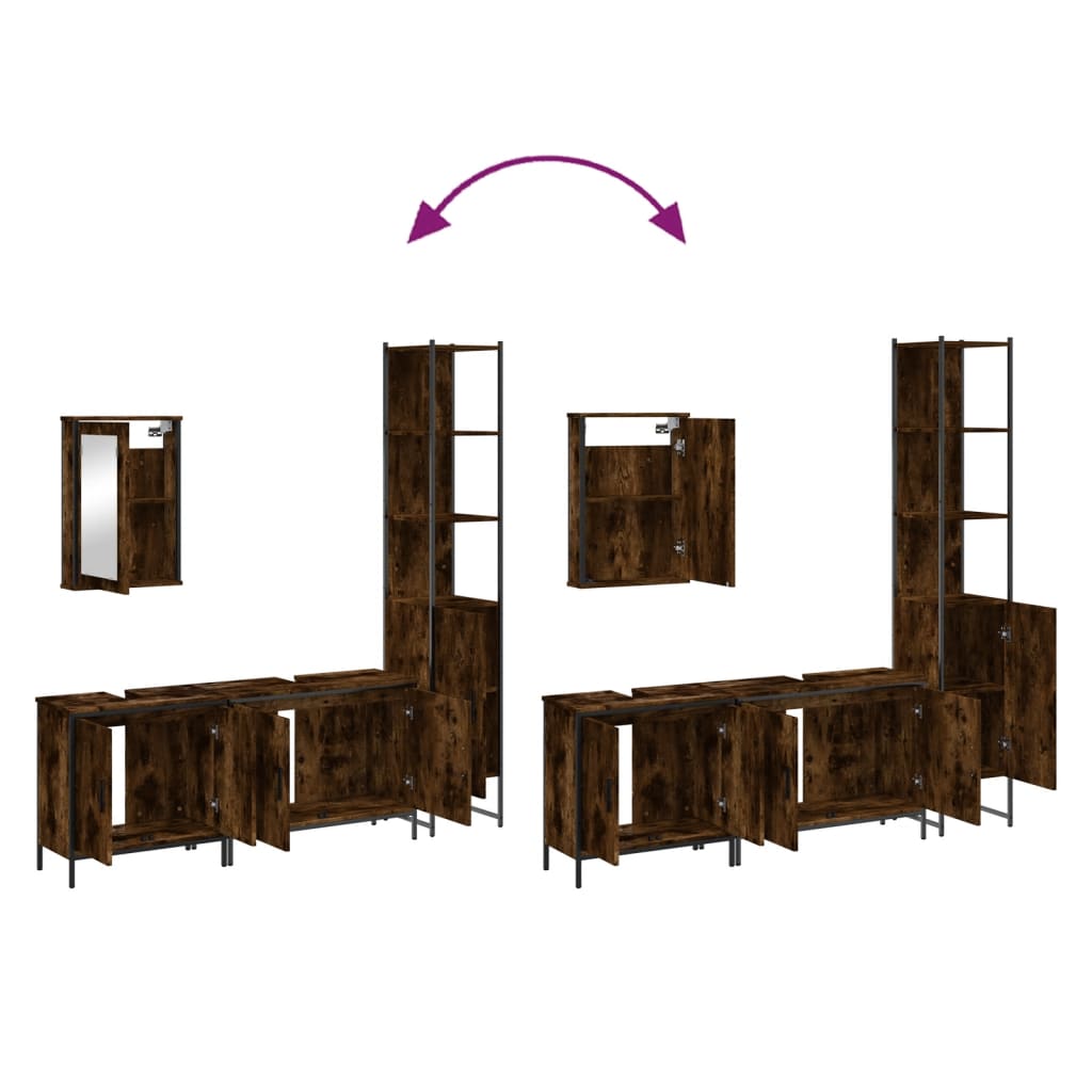 Set Mobili da Bagno 4 pz Rovere Fumo in Legno Multistrato
