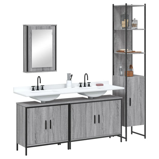 Set Mobili da Bagno 4 pz Grigio Sonoma in Legno Multistrato | homemem39