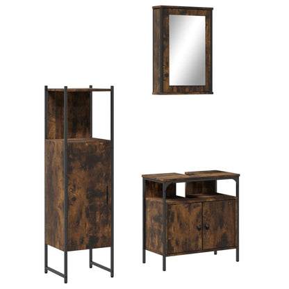 Set Mobili da Bagno 3 pz Rovere Fumo in Legno Multistrato